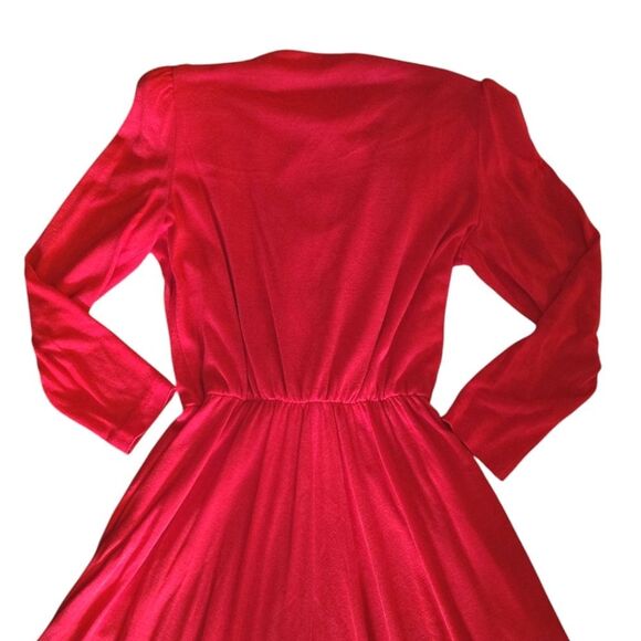 VTG 80s Red Colorful Jeweled Button Top Midi Party Dress 9/ 10 *Fits like Med - Picture 11 of 13